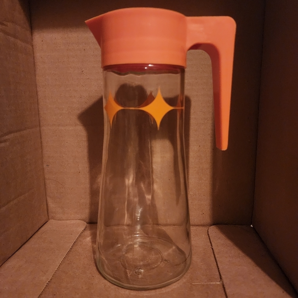 VTG MCM Anchor Hocking Orange Starburst Pitcher vibrant mid-century entertaining